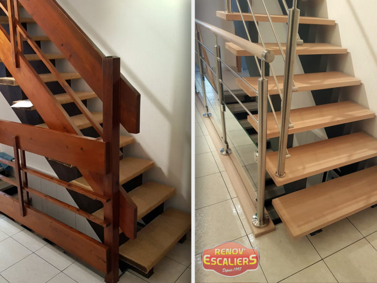 renovation escalier bois typique ancien region havre par habillage en normandie avant apres