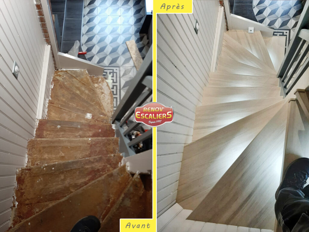 Rénovation par habillage d'un escalier bois - Moderne & Silencieux